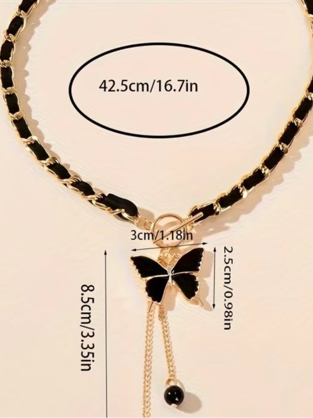 Gold and Black mother of Butterfly Pendant Necklace - Women Jewelry - Picture 3 of 4